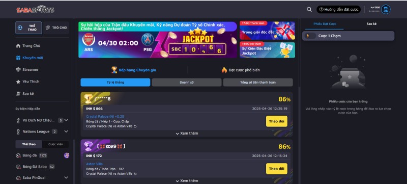 Hệ thống kèo thể thao đa dạng tại Saba Sport